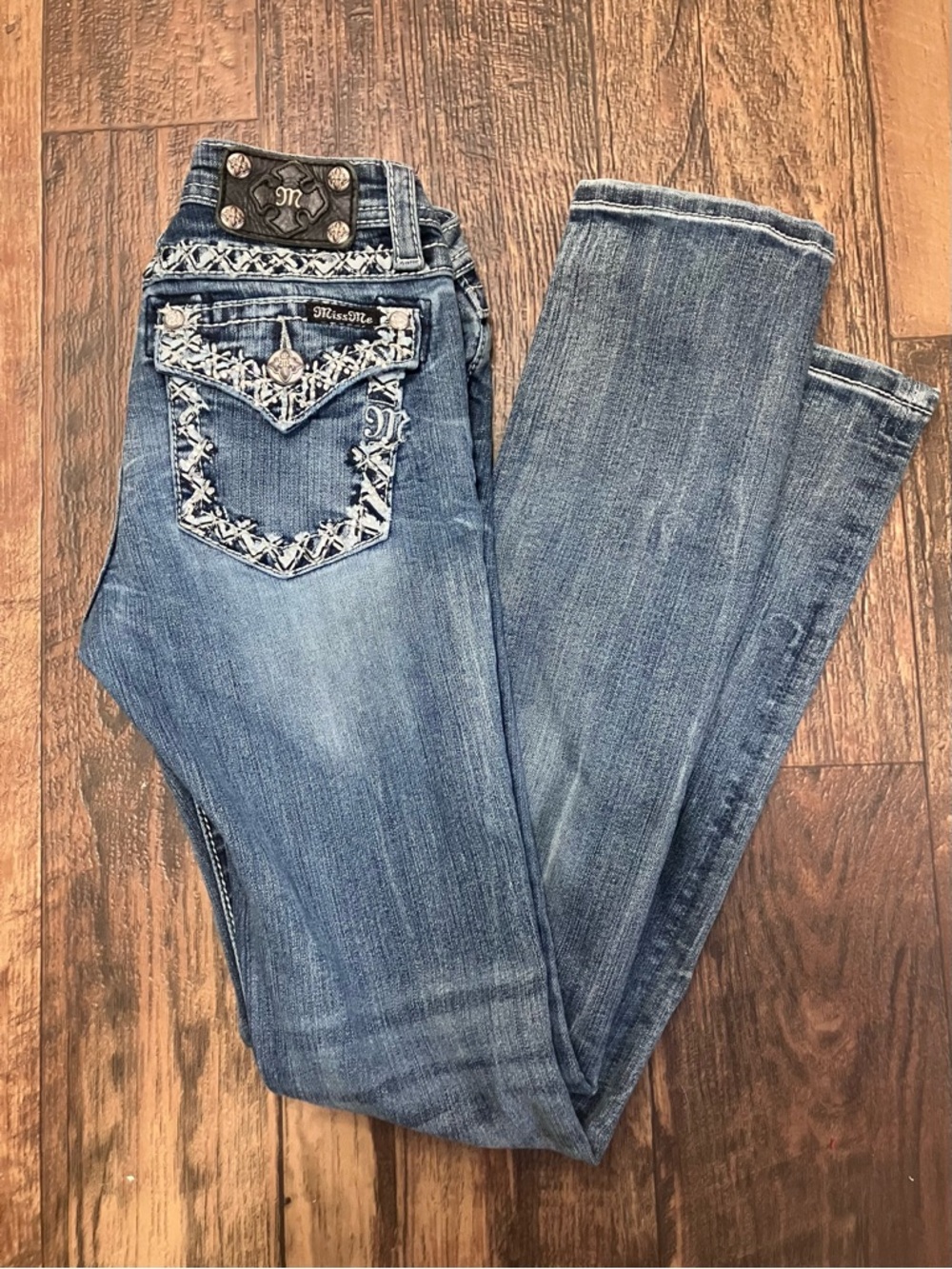 Miss Me Embroidered Back Pocket Bootcut Jeans - Blue